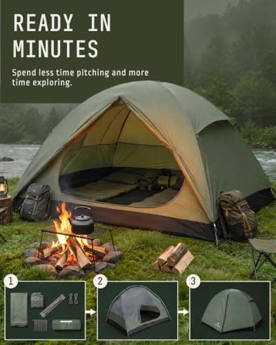 Voyager 3 Man Tent - Waterproof, Windproof, Quick Setup, Spacious 3-Person Camping Tent, Durable, Lightweight Outdoor Shelter, Ideal for Hiking, Backpacking, Camping- 225x185x120cm — view 5