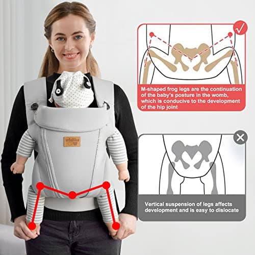 vrbabies Baby Carrier from Newborn, Ice Silk Baby Sling with Adjustable Belt & 3D Breathable Mesh, Face-in and Face-Out Front and Back Carry for Newborns and Older Babies 4-15kg(Light Grey with Belt) — view 2