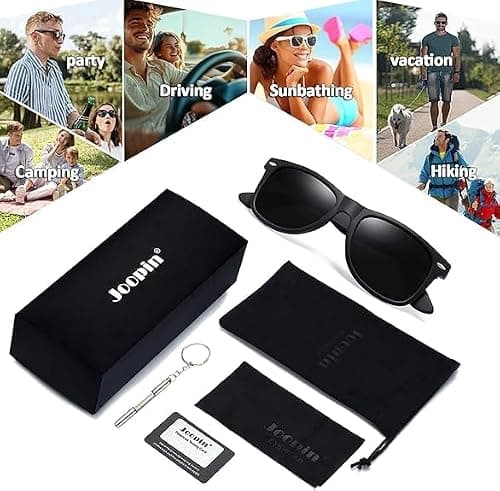 Joopin Square Sunglasses Polarised UV400 Protection for Men Women Black — view 5