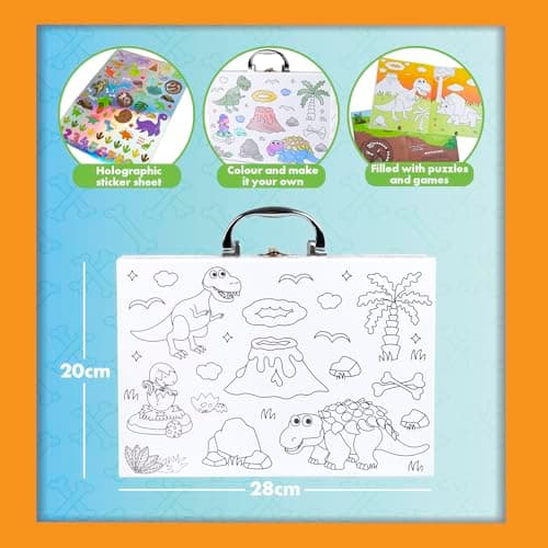 abeec Dino Colouring & Activity Case | Arts & Crafts for Kids | Colouring & Activity Book with Stickers, Markers, Pencils & Gel Pens | Dinosaur Travel Set & Creative Gift for Boys & Girls — view 3