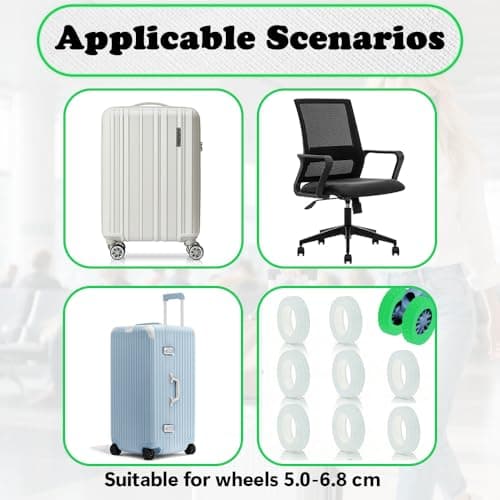 CHFUANANGZH Silicone Suitcase Wheel Protectors, Wear-Resistant Travel Luggages Replacement Accessories, Anti Slip Suitcase Mute Wheel Cover, Suitable for Wheels 5.0-6.8cm (Luminous Green,8 Pcs) — view 5