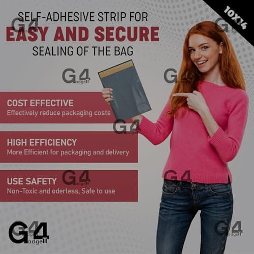 G4GADGET 100x 10 x 14 Inch Large Mailing Bags – Tear-Resistant, Waterproof Poly Bags for Shipping – Ideal for Packing Clothes & Parcels, Strong Self-Seal — view 5