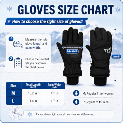 Fjquamitix Mens Womens Thermal Ski Gloves Touchscreen (Black, L) — view 2