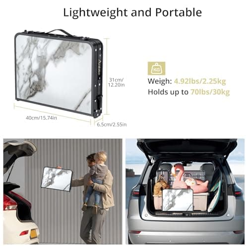 Anbte Folding Camping Table with Storage Net, 3 Adjustable Heights Aluminum Small Folding Table with Carry Handle, Lightweight, for Outdoor Indoor Travel Camping Picnic BBQ Beach, 58 cm x 40 cm — view 5