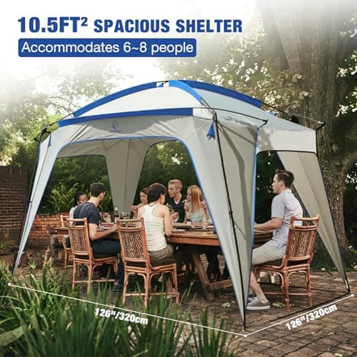 REDCAMP 3.2x3.2m Event Shelter with Side, Waterproof Tent Shelter，Blue — view 3
