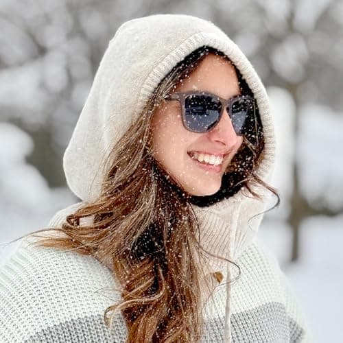 ACUSHLA Merino Wool Balaclava, Hooded Scarf Hat, Warm Winter Knit, Beige — view 3