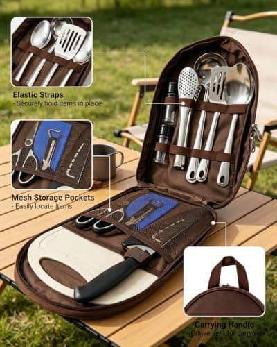 Camping Equipment Cooking Utensils Set, 12 Pcs Camping Cooking Set with Knife, Scissors & Cutting Board, Lightweight Portable Camping Kitchen Accessories, Camping Utensils Set for Outdoor Cooking — view 2