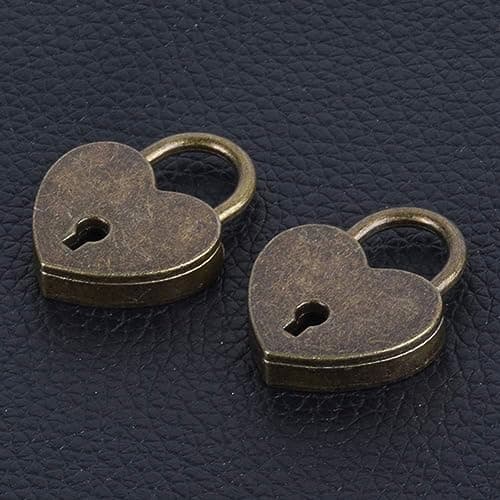 Lock Antique Brass Padlock with Key, 2024 New Vintage Heart Shape Anti-Theft Mini Padlock Bag, Travel Suitcase Luggage Box Case Key Keyed Padlocks Brown Luggage Lock — view 4