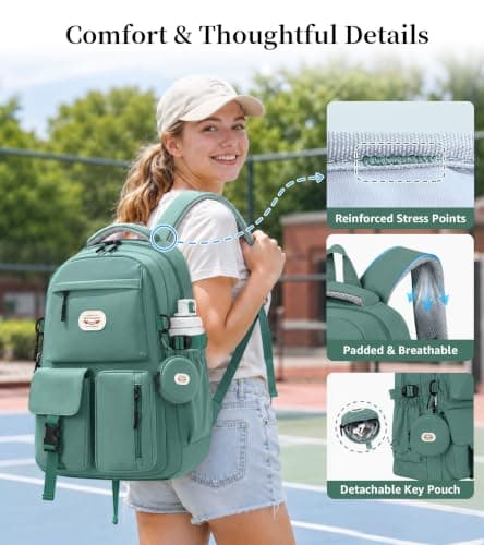 BECOJADDE Backpack School Bag for Women and Girls, 15.6" Laptop, Green 25L — view 5