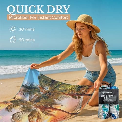 Casa Platino 6-Pack Microfiber Beach Towels – Extra Large 71"x32", Quick-Dry, Sand-Free & Lightweight – Soft, Double-Sided Swim, Pool & Travel Towels for Men, Women, Kids & Beach Essentials – Marsa — view 5