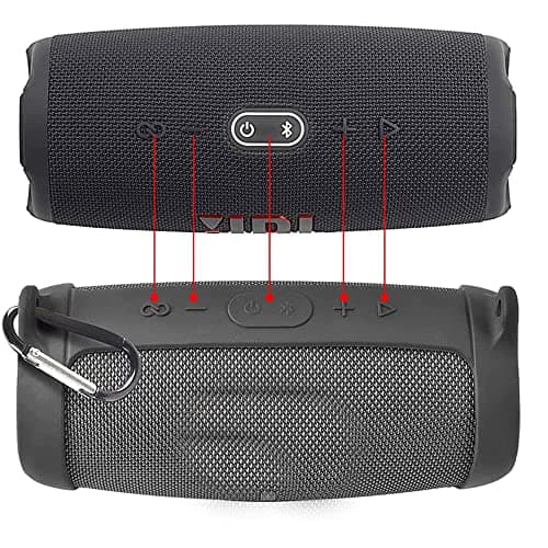 BeisDirect Silicone Case Cover for JBL Charge 5 Bluetooth Speaker, Portable Scratch Shock Sleeve Travel Carrying Protective Cover with Shoulder Strap and Carabiner (Black) — view 2