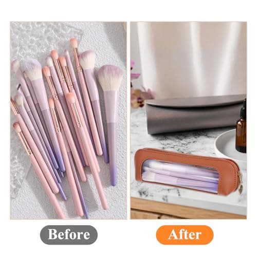 Clear Makeup Pouch, PU Leather Small Makeup Brush Bag — view 3