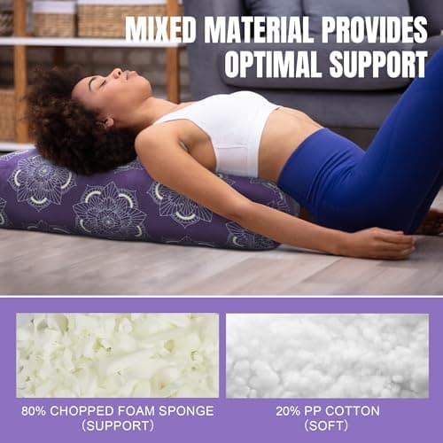 TOPROUD Yoga Bolster Pillow, Rectangular Yoga Pillow for Restorative Meditation, Bolster Meditation Cushion with Carry Handle, 70 * 27 * 15 CM (Purple) — view 3