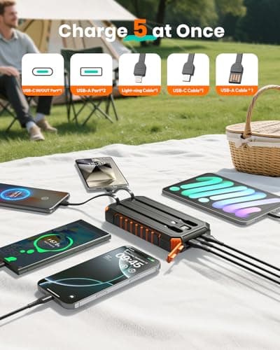 A ADDTOP Solar Power Bank 20000mAh 15W Portable Charger 3 Built-in Cables — view 4