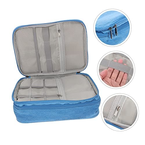 OSOLADY Waterproof Electronic Organizer Bag for Travel Three-Layer Cable Storage Pouch Zipper Sturdy Polyester Accessory Case for Cords Chargers and Adapters Sky-blue — view 4