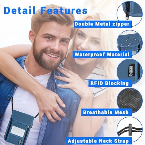 Maiiu Travel Neck Wallet with RFID Blocking – Passport Holder Organizer Neck Pouch – Portable Easy to Conceal Travel Pouch, PVC Dark Blue, Rfid Blocking — view 2