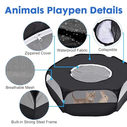 Small Animal Cage, Hamster Playpen, Guinea Play Pen with Cover, Outdoor/Indoor Pet Pop up Playpen, Hamster Run Playpen Tent Perfect for Rabbit Guinea Pig Rat Puppy (Black) — view 3