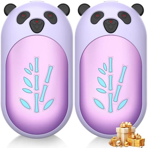 Enituo Hand Warmers Rechargeable 2 Pack, 3 Levels Heating 6000mAh Portable Electric Handwarmers, Cute Panda Pocket Heater Xmas Warm Gifts for Golf Hunting Hiking Camping Outdoor Activities - Purple