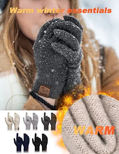 Niwicee Winter Gloves Warm Knitted Touch Screen Gloves Wool Thermal Gloves Cold Proof Mittens with Elastic Windproof Cuff for Men Women(Beige,Men) — view 4