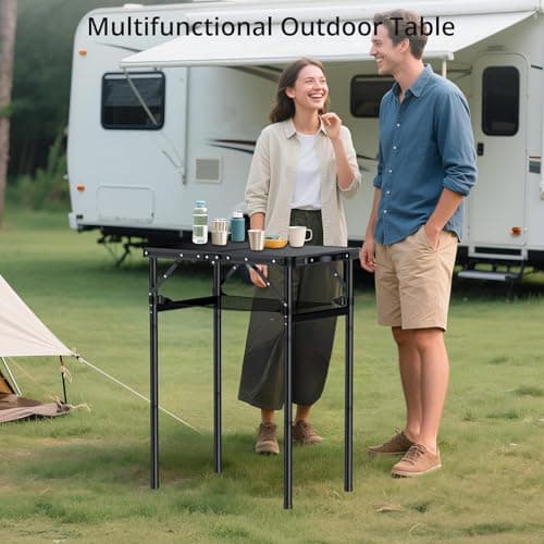 Anbte 2ft Folding Camping Table Max 74 cm, 3 Adjustable Heights Aluminum Small Folding Table with Storage Net & Portable Handle, Lightweight, for Travel Outdoor Beach Picnic Indoor, 60 x 40 cm, Black — view 2