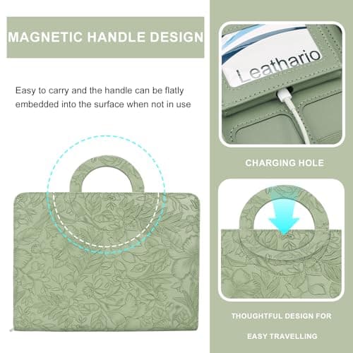 Leathario Portfolio Folder A4, Vegan Leather Conference Folder with Handle, 4-Ring Travel Document Holder with 5 5-Part File Dividers, Multi-Pocket Document Folder Organiser, Office Supplies — view 6