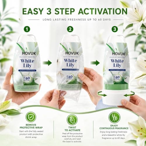 Solid Air Freshener Pack of 3Pcs, Soft Cotton, White Lily & Calming Lavender 221g, Room Freshener with Adjustable Fragrance Control, Up to 60 Days, for Bathroom Bedroom Office Kitchen — view 3