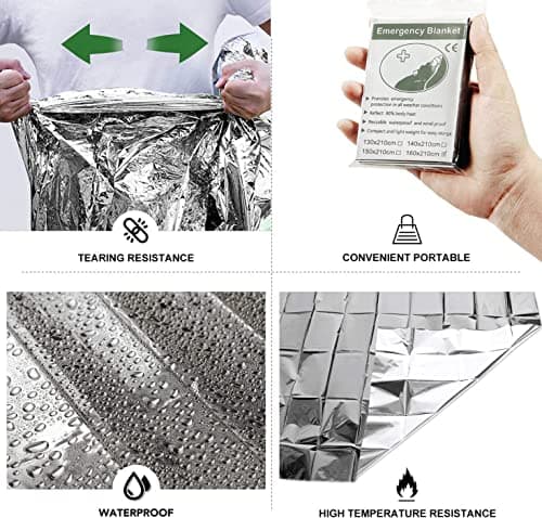 KAHEIGN 14Pcs Emergency Foil Blanket, 160CM x 210CM Emergency Mylar Thermal Blanket Silver Highly Reflective Foil Film Survival Blankets for Outdoor Camping Hiking Survival Marathons or First Aid — view 3
