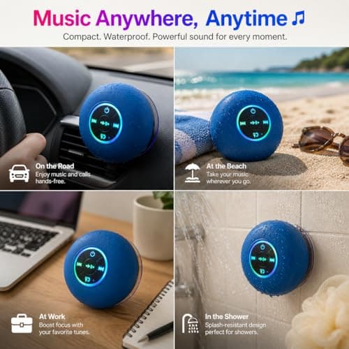 Luzsco Waterproof Bluetooth Shower Speaker with LED – Portable Wireless Mini Speaker with Mic & Suction Cup, IPX4 Water Resistant for Shower, Travel, Pool, River Floating, and Outdoor Fun — view 3