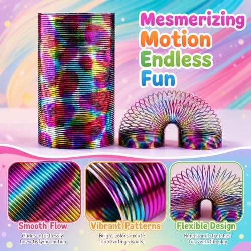 Spiral Spring Play, Mini Spiral Spring for Party Bags, Engaging Sensory Tool for Classroom Rewards and Entertainment, Portable Rainbow Coil for Travel, Gold Foil Accent Design — view 3