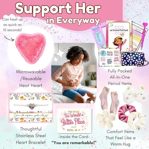 Mark And Lola’S First Period Pal Pack Gift Box | Kit For Tweens & Teens Pads, Panty Liners, Confidence-Boosting Essentials, Discreet Bag (Hearts) — view 3