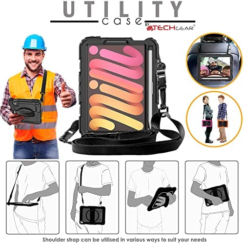 TECHGEAR Utility Case for iPad Mini 7/6 (8.3", 2024 7th Gen / 2021 6th Gen) Heavy Duty Rugged with 360° Stand, Hand & Shoulder Strap – Shockproof Armour Cover for Schools, Work, Outdoor Use - Black — view 5