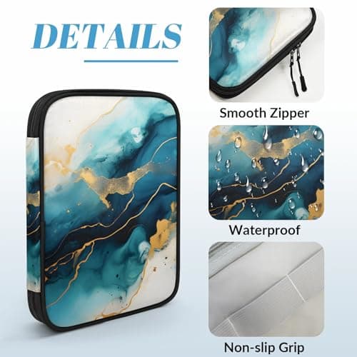 Mintoprints Teal Gold Marble Waves Electronics Travel Organizer Case, Tech Organizer Pouch Cord Storage Bag for Phone, Cable, Charger, Accessories — view 5