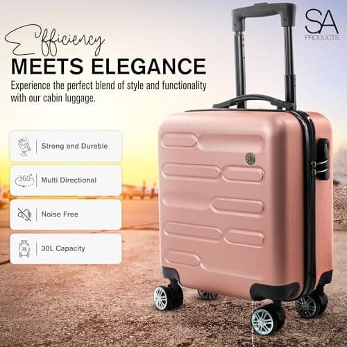 SA Products Rose Gold Cabin Suitcase 45x36x20cm - Lightweight Hardshell Carry On Luggage with 4 Spinner Wheels, Telescopic Handle - Cabin Bag with Divider Pocket, Travel Case with Spacious Interior — view 2