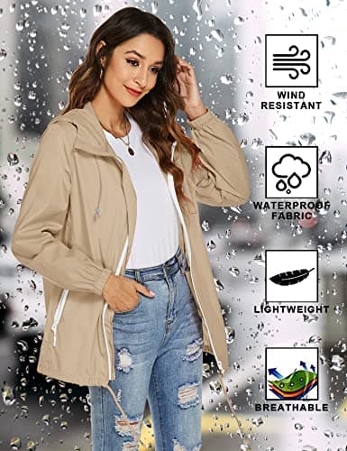 Rapbin Trench Coats for Women Lightweight Summer Jackets Hooded Raincoat — view 3