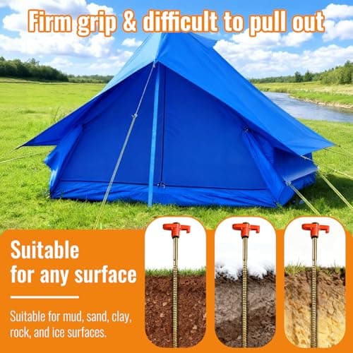 12 Pack Tent Pegs Metal Heavy Duty, Metal Tent Pegs with Thread and Camping Mallet, Includes Drill Adapter & Nail Puller, Ground Anchors for Camping Peg Heavy Duty for Hard Ground, with A T-Handle — view 3