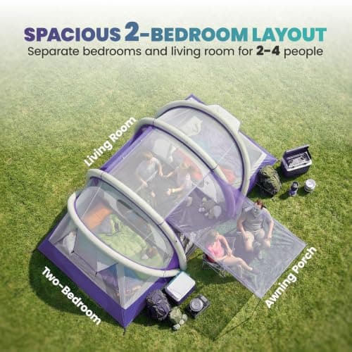 Outsunny Inflatable Camping Tent w/Air Pump, Tunnel Design Purple — view 5
