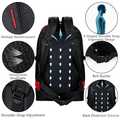 Wesoke 65L Hiking Backpack Expandable Travel Hiking Daypacks, Large Camping Backpack for Men Women, Foldable Lightweight Outdoor Sport Backpacking Backpack for Climbing Touringr, Red — view 6