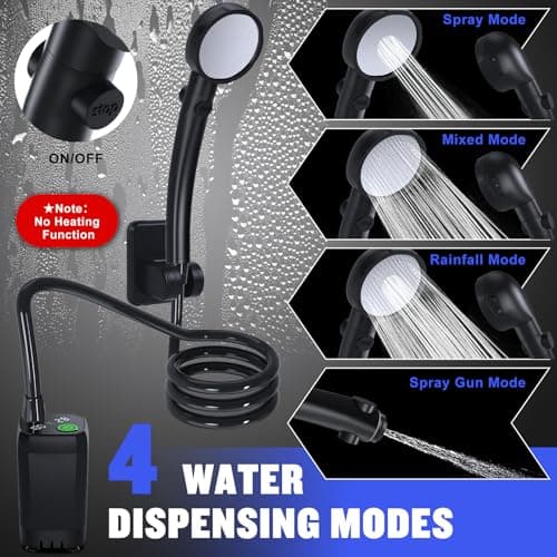 Spopal Portable Shower for Camping, [Long-Lasting] 6000mAh Rechargeable Camping Shower Pump with Intelligent LED Display, 4 Spray Modes, IPX7 Waterproof Outdoor Shower Kit for Hiking, Travel, Car, Pet — view 3