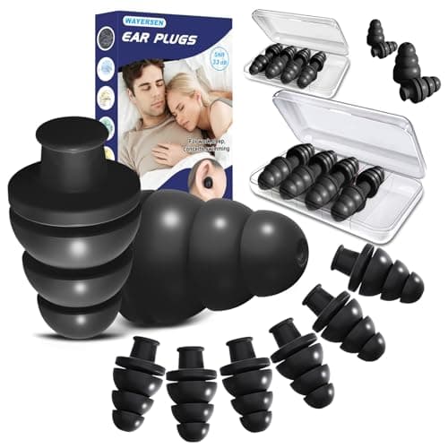 Silicone Ear Plugs 10 Pairs, 33dB Noise Cancel for Sleeping, Reusable Black