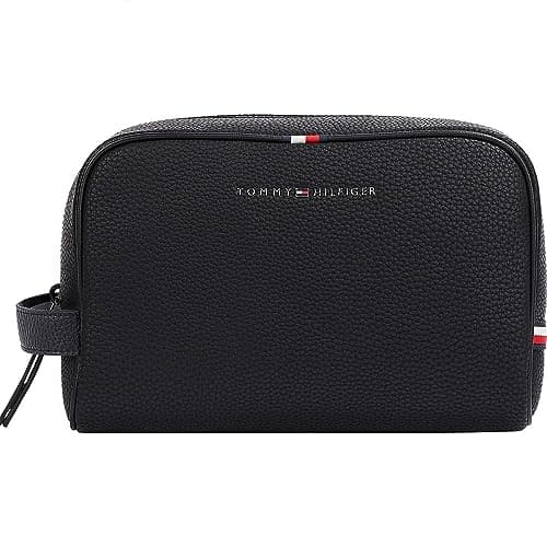 Tommy Hilfiger Men’s Essential PU Faux Leather Wash Bag, Black (Black), One Size