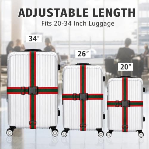 Jenck One‑Piece Cross Luggage Strap, 4.2M Adjustable Heavy Duty Suitcase Belt, Thickened Luggage Packing Belt with Quick Release Buckle for 20‑34 Inch Suitcase, Red‑White‑Blue — view 2