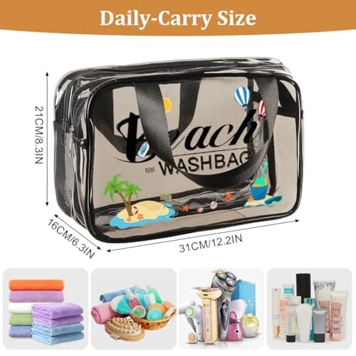 Aucuu Clear Toiletry Bag, Portable Travel Makeup Bag, Wet Dry Separation PVC Wash Bags, Large Capacity Travel Toiletries Case, Waterproof Makeup Bags with Handles, Clear Cosmetic Bag for Women Girls — view 2