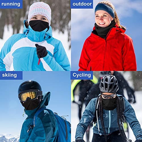 Hicarer 4 Pieces Winter Fleece Neck Warmer Snoods for Men Women Gaiter Thick Thermal Windproof Ski Neck Scarf Balaclava(Black) — view 6