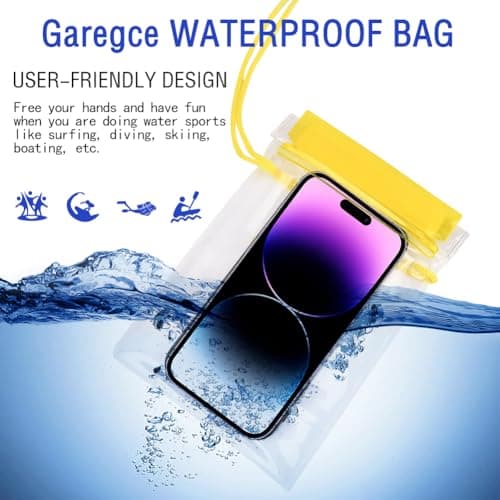 Garegce Clear Waterproof Pouch Bag, [4 Pack] Waterproof Bags Large Size Set, Waterproof Case Dry Bag for Beach/Swim/Boating/Kayaking/Hiking/Protect Phone/Camera/Cash/Document - Yellow — view 2