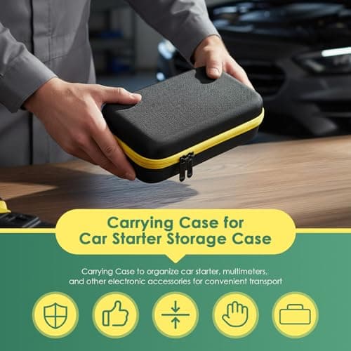 Gralara Hard Carrying Case for Car Jump Starter - EVA Protective Storage Bag with Handle, Shockproof Portable Organizer for Emergency Kit, Electronics (Case Only), Yellow Zipper — view 3