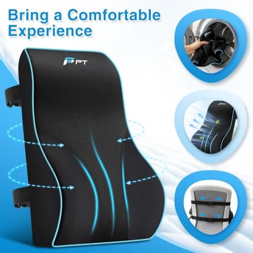 POOTACK Lumbar Support Cushion, Office Back Cushion With Double Straps — view 3