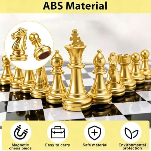 Funver Magnetic Travel Chess Set with Folding Board Gold and Silver Pieces — view 3