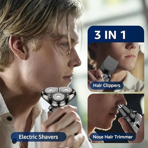 2025 Premium 3-in-1 Electric Shaver for Men | Triple Blade Waterproof Hair Trimmer & Clipper | USB Rechargeable, Wet & Dry Grooming Kit — view 3