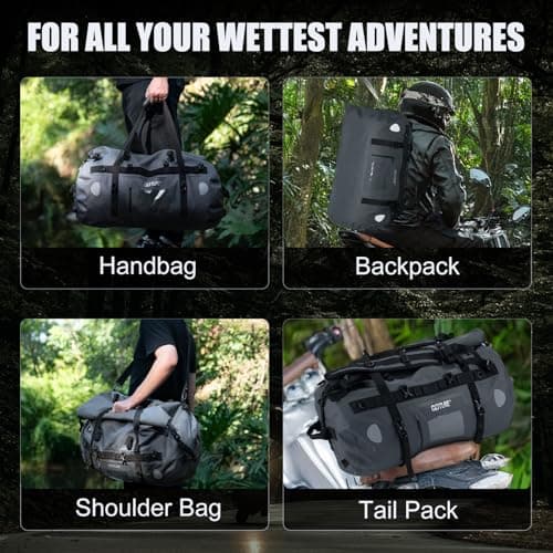 Goture Motorcycle Dry Bag - 40L Waterproof Duffle & Luggage Tail Bag Saddle Bags with Transparent Pocket, Roll Top Closure, Fishing Rod Holder, Shoulder Straps, Reflective Strips and Mesh Pocket — view 6