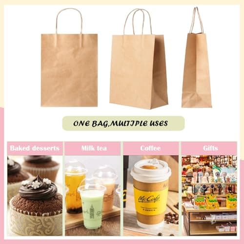 SHUBEIEUMI 10Pcs Kraft Paper Bags with Handles-Brown — view 3